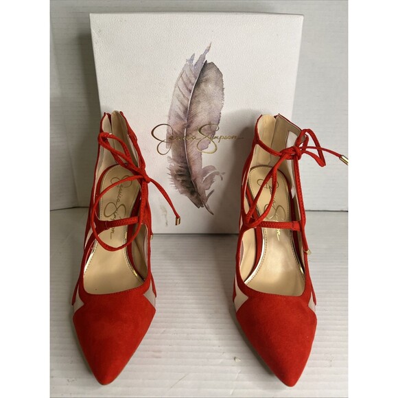 Jessica Simpson Women's Red Strappy‎ Stiletto Heels Size 7.5 Party Shoes - Picture 1 of 16